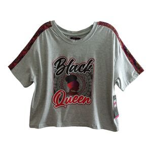 Love Love Black Queen Crop  T Shirt Womens 1X Gray  Deco Short Sleeves NWT